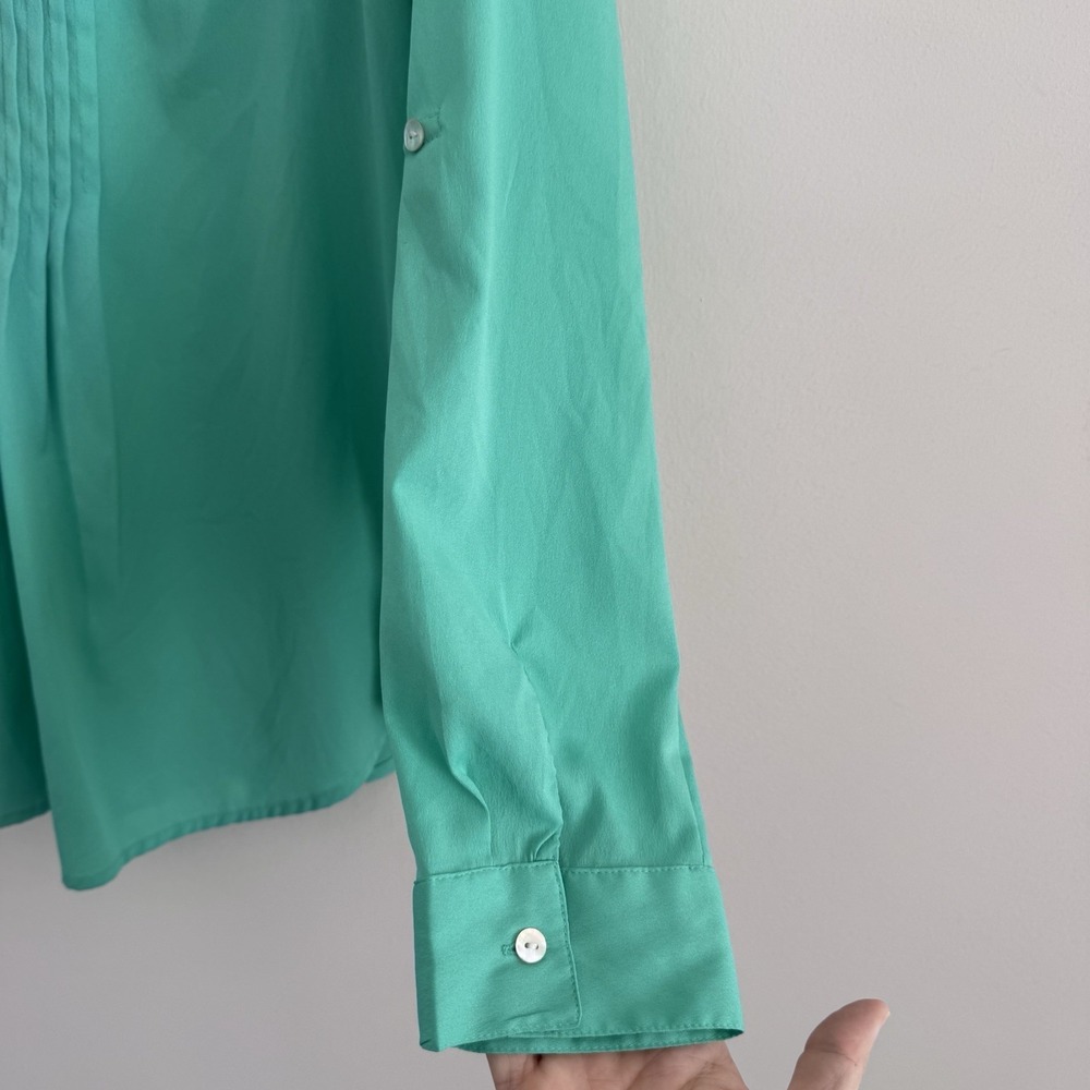Motherhood Maternity Teal V Neck Blouse S Long Sleeve Button Front - Picture 3 of 7